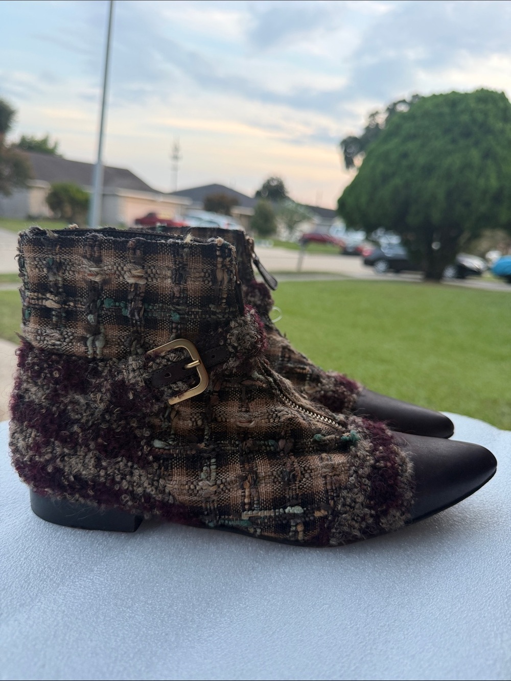 Chanel Tweed & Leather Ankle Boot in Brown and Black